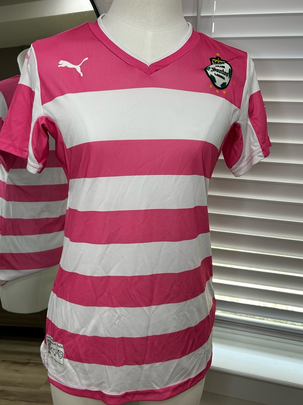 Puma Women’s Santos Hot Pink and White Striped Soccer Jersey
